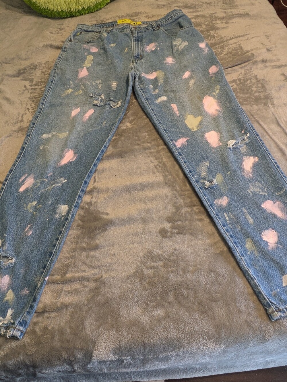 Jeans X-AM Men's Distressed Paint Splatter Jeans Blue Denim Size 46x32 Streetwea